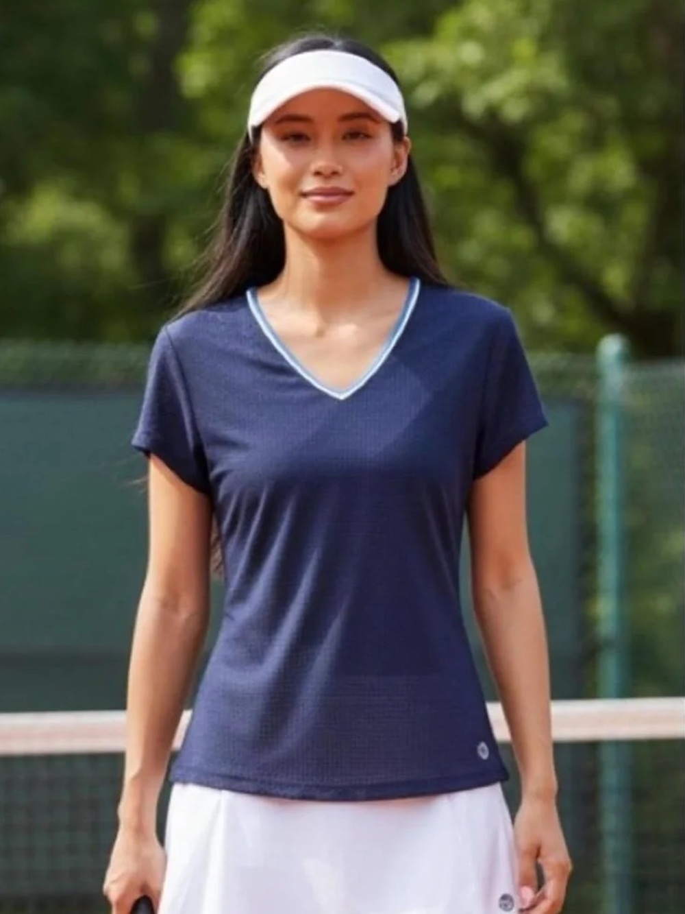 🔥 TORY BURCH SPORT Mesh V-Neck Women’s MEDIUM (NAVY BLUE)